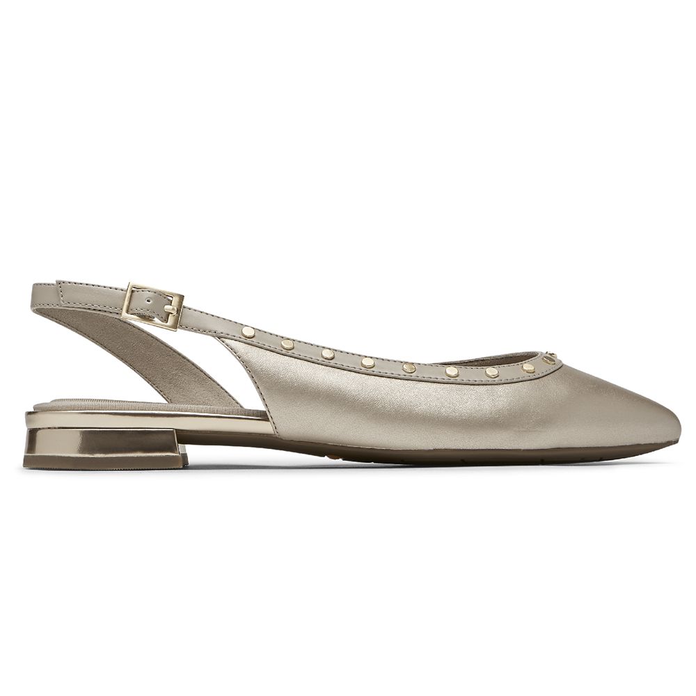 Rockport Women's Total Motion Zuly Studded Slingback Flats - Beige - USA (4187STDIR)